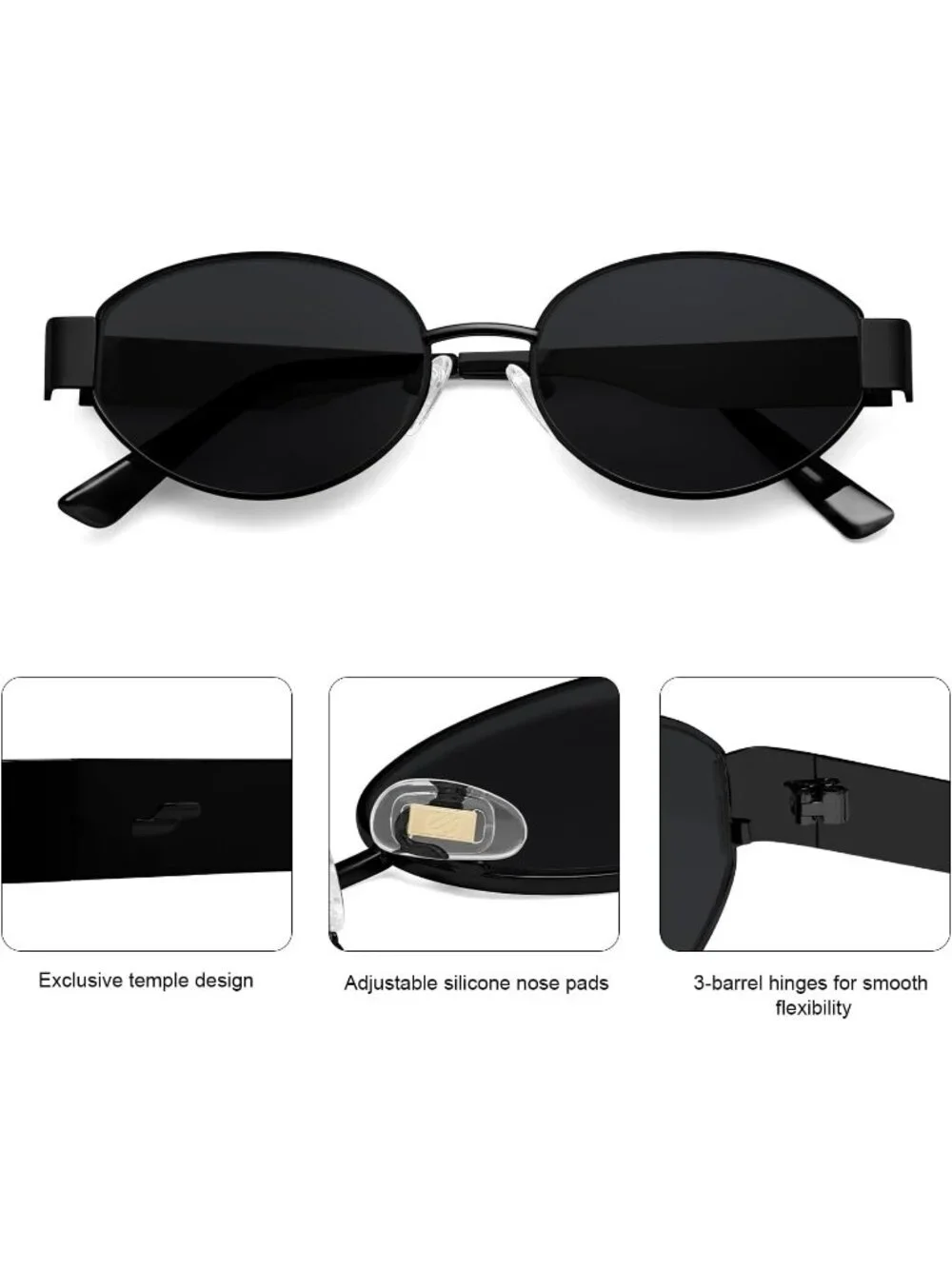 Women's Matte Black Grey Lens Oval Trendy Shades UV400 Protection Sunglasses